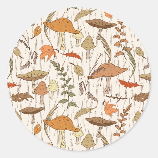 Herfst schimmels en bladeren - naadloos patroon. ronde sticker (Voorkant)