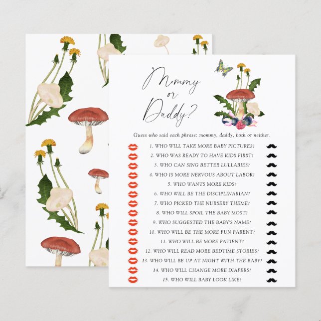 Herfst schimmels mama of papa babyshower spel (Voorkant / Achterkant)