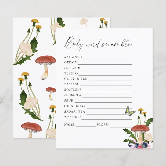 herfst schimmels - Woord scramble baby shower spel (Voorkant / Achterkant)