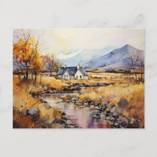 Herfst Schotse Hooglanden Aquarel Ansichtkaart Briefkaart