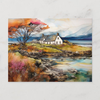Herfst Schotse Hooglanden Aquarel Ansichtkaart Briefkaart