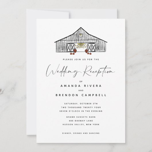 Herfst Schuur Bruiloft Receptie RSVP Uitnodiging (Voorkant)