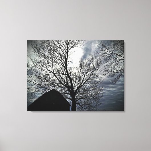 Herfst Schuur Moonlit Sky Modern Zwart & Wit Canvas Afdruk (Voorkant)