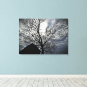 Herfst Schuur Moonlit Sky Modern Zwart & Wit Canvas Afdruk (Insitu (Houten vloer))