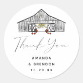 Herfst schuur pompoenen bruiloft dank u ronde sticker (Voorkant)