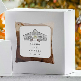 Herfst schuur pompoenen bruiloft vierkante sticker