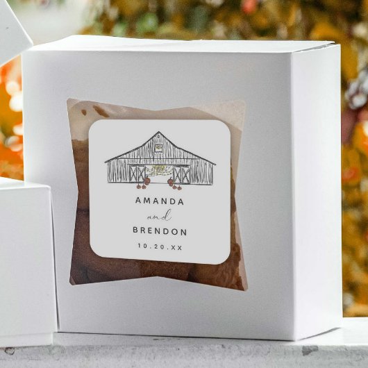 Herfst schuur pompoenen bruiloft vierkante sticker