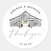 Herfst schuur pompoenen dank u bruiloft ronde sticker (Voorkant)