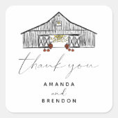 Herfst Schuur Pompoenen Pas getrouwd Bruiloft Vier Vierkante Sticker (Voorkant)