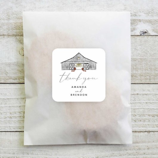 Herfst Schuur Pompoenen Pas getrouwd Bruiloft Vier Vierkante Sticker