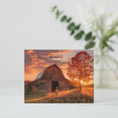 Herfst schuur zonsondergang aangepaste Thanksgivin Feestdagenkaart (Staand voorkant)