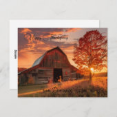 Herfst schuur zonsondergang aangepaste Thanksgivin Feestdagenkaart (Voorkant / Achterkant)