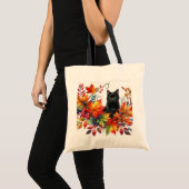 Herfst Season Leaves en Black Cat Tote Bag (Voorkant (product))