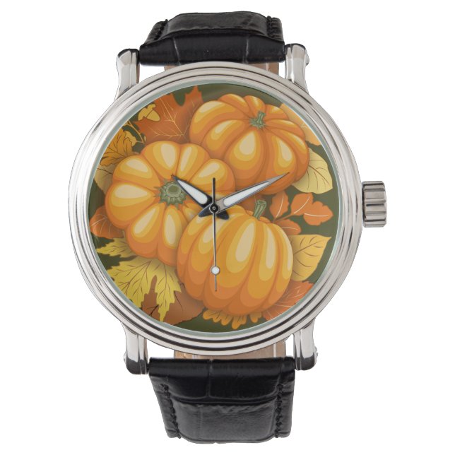 Herfst Seizoen Halloween Pompoenen Patroon Horloge (Voorkant)