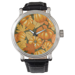 Herfst Seizoen Halloween Pompoenen Patroon Horloge