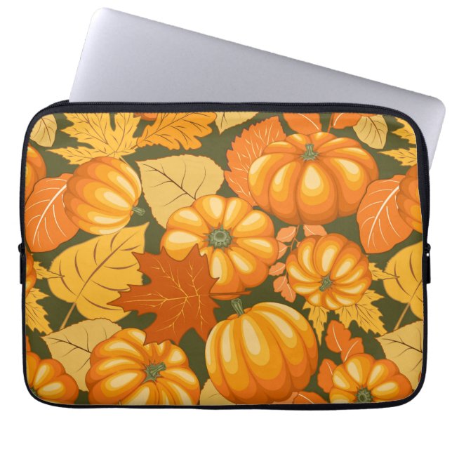 Herfst Seizoen Halloween Pompoenen Patroon Laptop Sleeve (Voorkant)