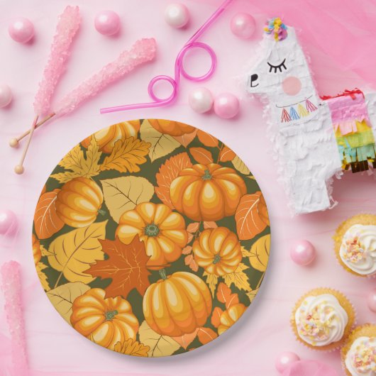 Herfst Seizoen Halloween Pompoenen Patroon Papieren Bordje (Feest)