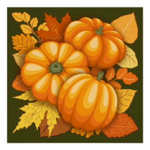 Herfst Seizoen Halloween Pompoenen Patroon Perfect Poster