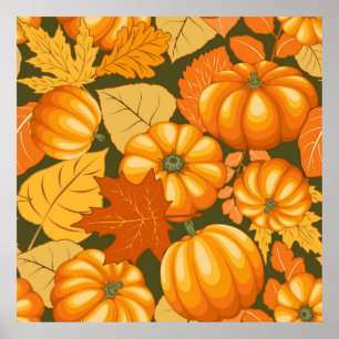 Herfst Seizoen Halloween Pompoenen Patroon Poster