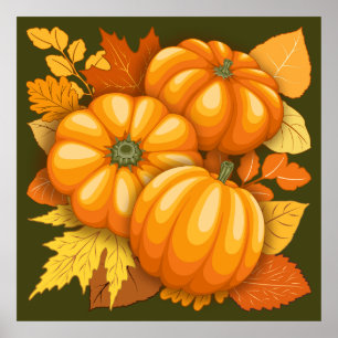 Herfst Seizoen Halloween Pompoenen Patroon Poster