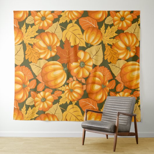 Herfst Seizoen Halloween Pompoenen Patroon Wandkleed (In Situ (horizontaal))