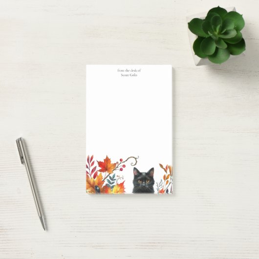 Herfst seizoen laat zwarte kat gepersonaliseerd post-it® notes (Kantoor)