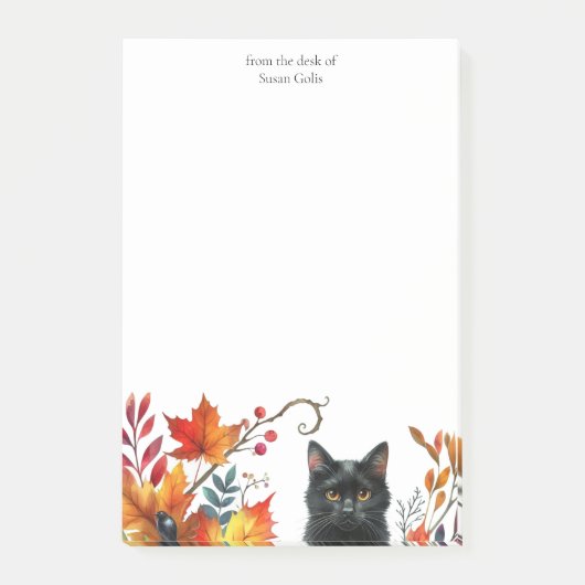 Herfst seizoen laat zwarte kat gepersonaliseerd post-it® notes (Voorkant)