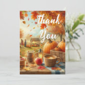 Herfst seizoen pompoen en Sinaasappel bladeren Bedankkaart (Staand voorkant)