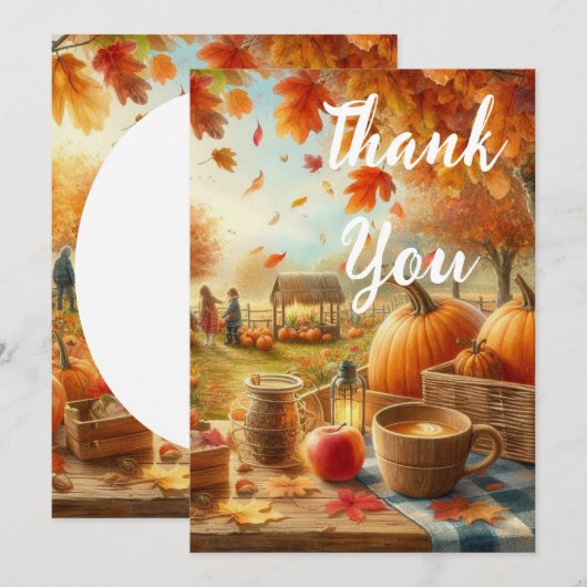 Herfst seizoen pompoen en Sinaasappel bladeren Bedankkaart (Voorkant / Achterkant)