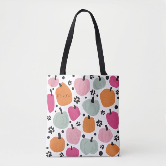 Herfst Seizoen Pompoen Hond Kat Pastel Hand geteke Tote Bag (Voorkant)