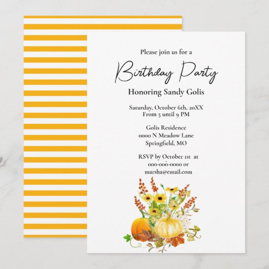 Herfst Seizoen Pompoen Verjaardagsfeestuitnodiging Kaart (Voorkant / Achterkant)