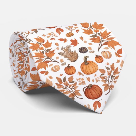 HERFST SEIZOEN pompoenen en bladeren patroon Stropdas (Opgerold)