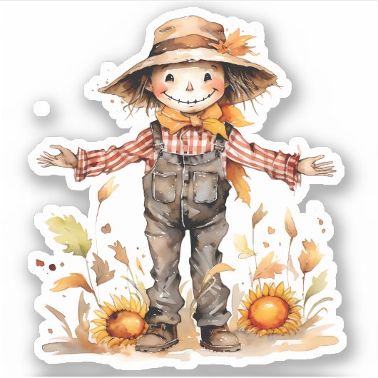 Herfst Seizoen Scarecrow Custom-Cut Vinyl Sticker (Voorkant)