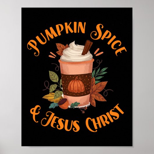 Herfst seizoen Schattigee pompoen specerij en Jesu Poster (Voorkant)