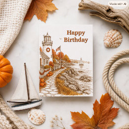 Herfst Seizoen Vuurtoren Nautisch Kust Verjaardag Kaart