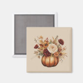 Herfst Seizoen-Waterverf Pompoen en Bloemen- Magneet (Voorkant / Achterkant)