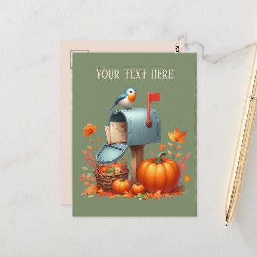 Herfst Seizoensgebonden mailbox bericht toevoegen Briefkaart (Voorkant / Achterkant in situ)