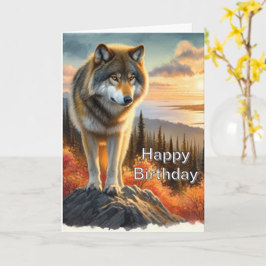 Herfst seizoenslandschap met Wolf Mannen verjaarda Kaart (Gele Bloem)
