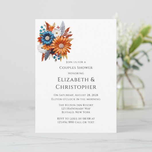 Herfst Sequined Blossoms Bruiloft Douche Kaart (Staand voorkant)