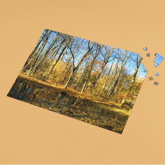 Herfst Serenity: rustige reflecties door de vijver Legpuzzel
