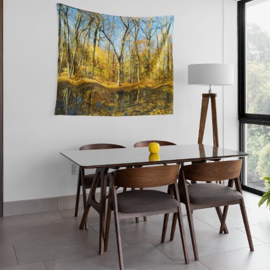 Herfst Serenity: rustige reflecties door de vijver Wandkleed