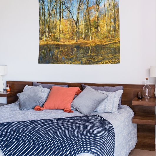 Herfst Serenity: rustige reflecties door de vijver Wandkleed