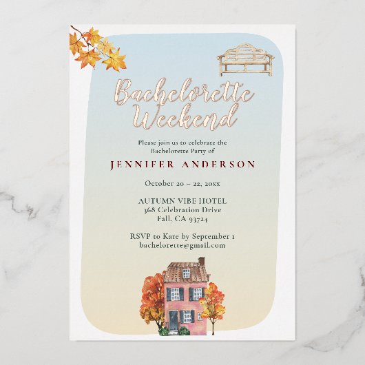Herfst Sfeer Landelijke Bachelorette Weekend Roze  Folie Uitnodiging (Voorkant)
