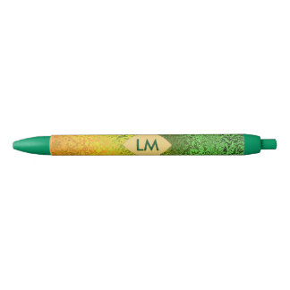 Herfst Shades of Yellow and Green Monogram Trim Pe Zwarte Inkt Pen