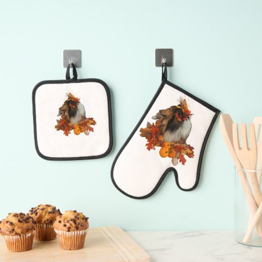 Herfst Sheltie Ovenwant & Pannenlap Set (Insitu(Ophanging))