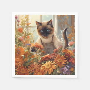 Herfst Siamese Kat Bloemist regelen bloemen Servet