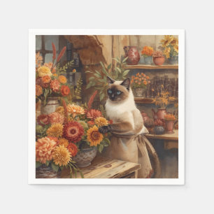 Herfst Siamese Kat Bloemist regelen bloemen Servet