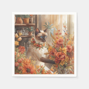 Herfst Siamese Kat Bloemist regelen bloemen Servet
