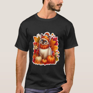 Herfst Siamese Kat Eigenaar Dankdag Moeder Vader T-shirt