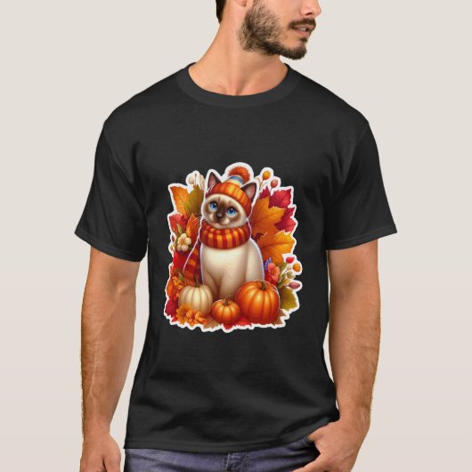 Herfst Siamese Kat Eigenaar Dankdag Moeder Vader T-shirt (Voorkant)